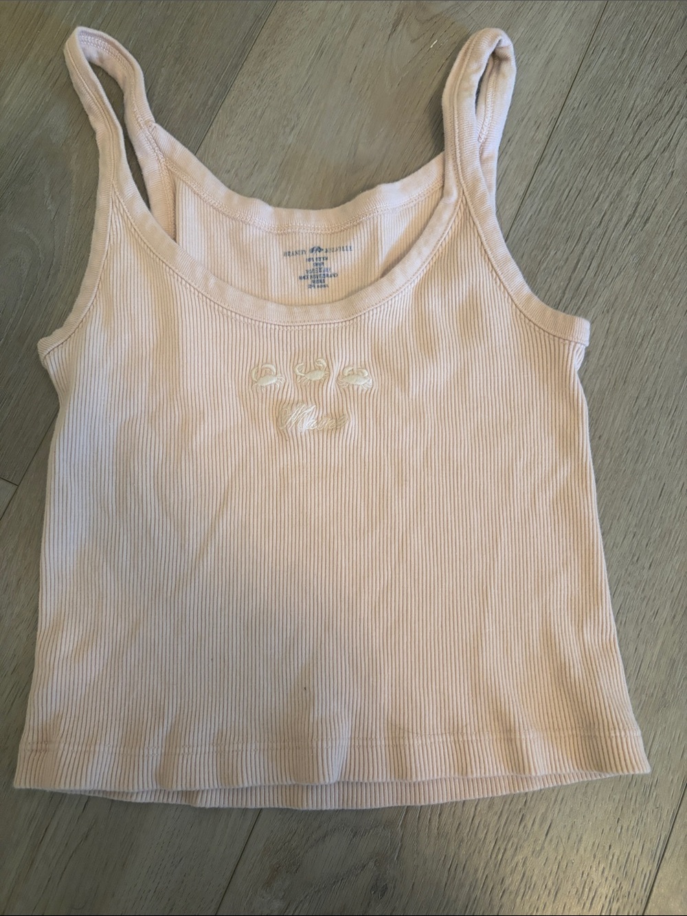 Brandy Melville Light Pink Ribbed Tank Top with Embroidery